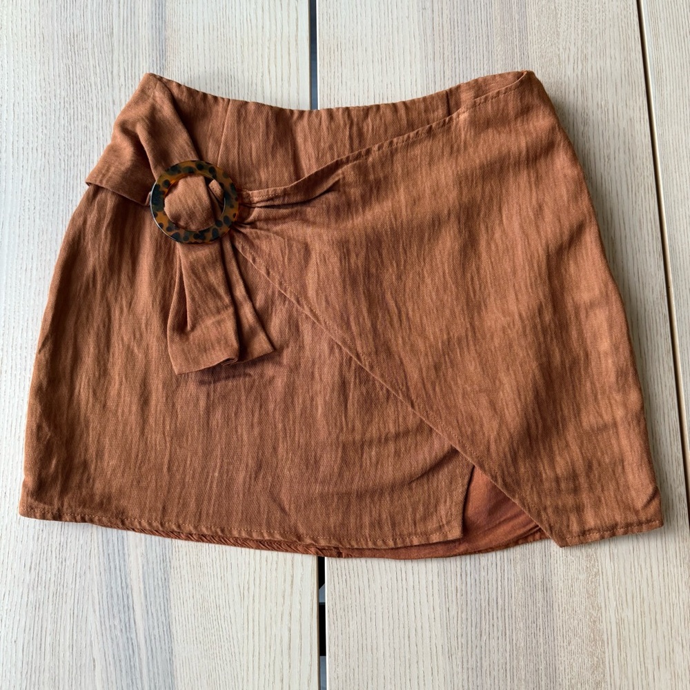 Honey Punch Wrap Front Mini Skirt